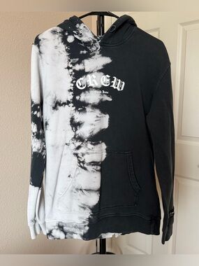 Sixth June unisex L ‘CREW’ b&w tye-dye cotton hoodie streetwear grunge skater